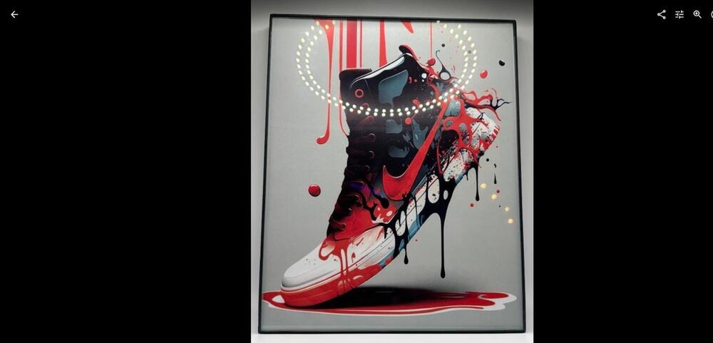 Framed Sneaker Pop Art Print Red Black Paint Drip High Top Wall Art 16x20 Frame